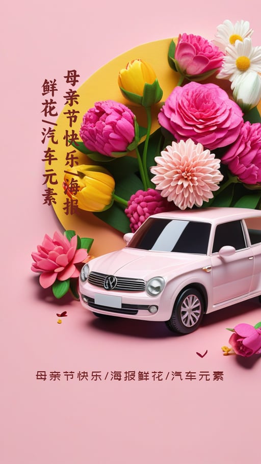 母亲节快乐/海报鲜花/汽车元素